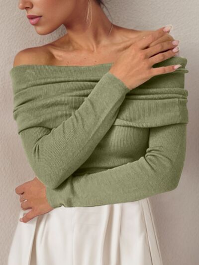 Dames off-shoulder gebreide top | Met elegante gedrapeerde halslijn