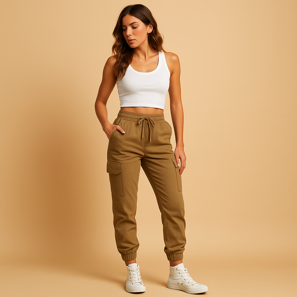 Dames cargo broek | Met steekzakken en elastische tailleband