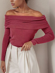 Dames off-shoulder gebreide top | Met elegante gedrapeerde halslijn