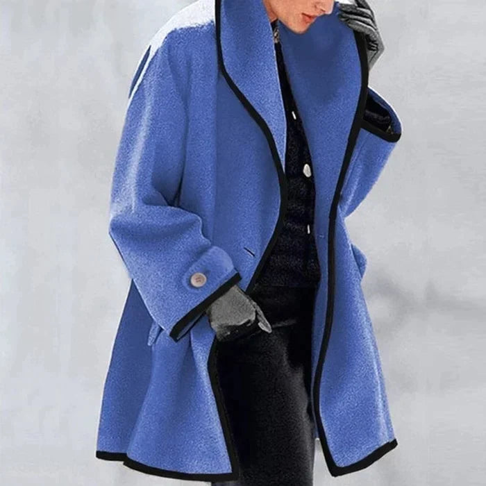 Dames jas met contrast bies | Elegante korte mantel met wijde pasvorm