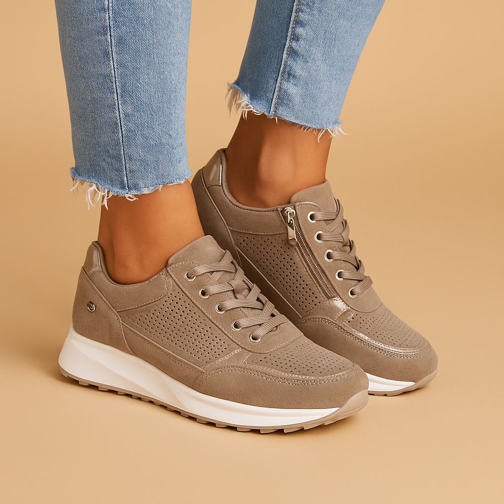 Dames sneakers met rits en veters | Comfortabele lage schoenen