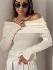Dames off-shoulder gebreide top | Met elegante gedrapeerde halslijn