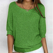 Dames trui met korte mouwen | Luchtige gebreide top met ronde hals