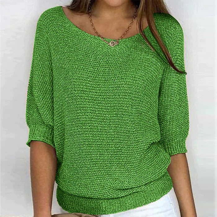 Dames trui met korte mouwen | Luchtige gebreide top met ronde hals