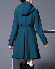 Dames Overjas met Capuchon en Dubbele Rij Knopen | Getailleerd Model met Hoge Kraag