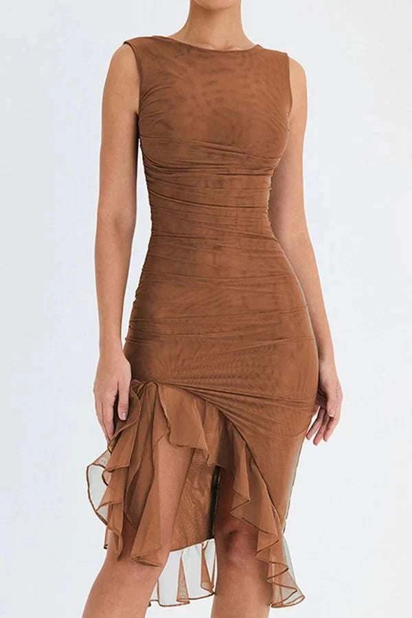 Dames Stretch Mesh Zomerjurkje - Met Ruche Zoom