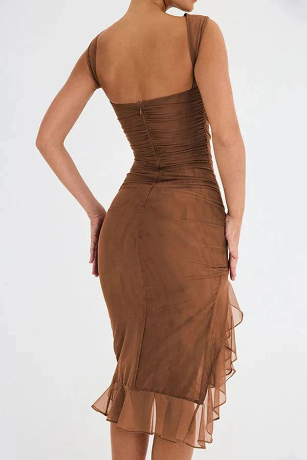 Dames Stretch Mesh Zomerjurkje - Met Ruche Zoom