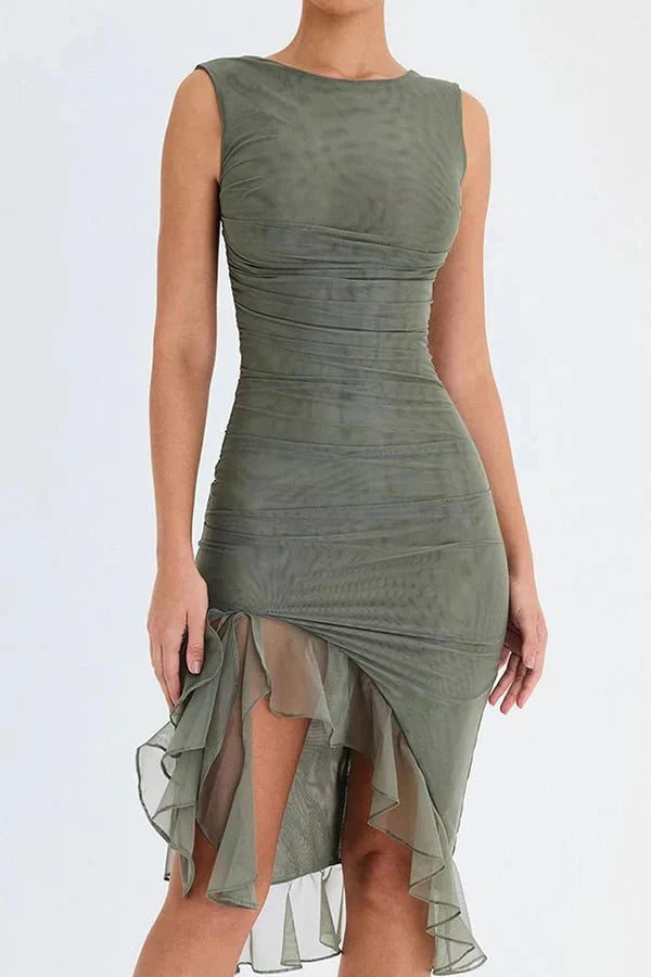 Dames Stretch Mesh Zomerjurkje - Met Ruche Zoom