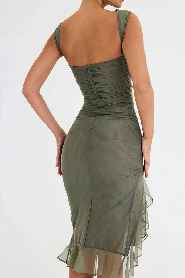 Dames Stretch Mesh Zomerjurkje - Met Ruche Zoom