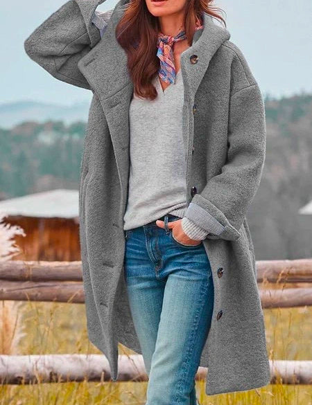 Lange dames mantel | Wollen look winterjas met capuchon