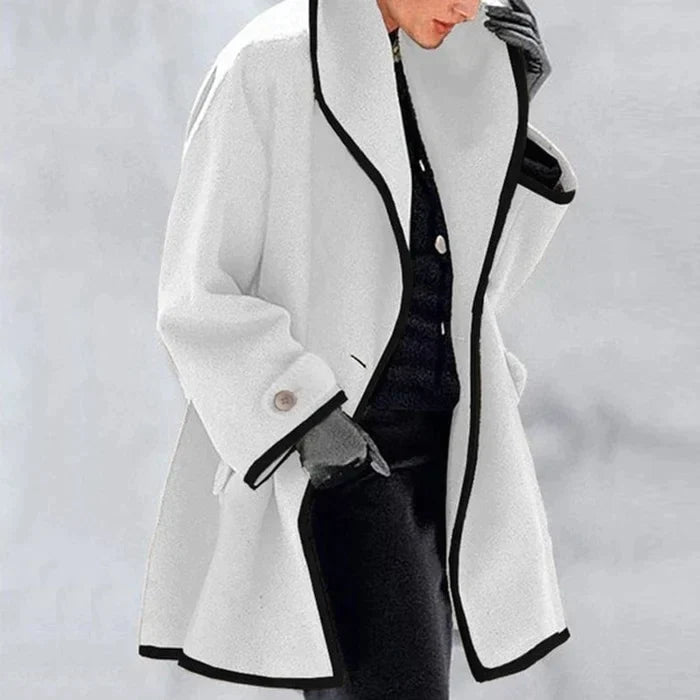 Dames jas met contrast bies | Elegante korte mantel met wijde pasvorm