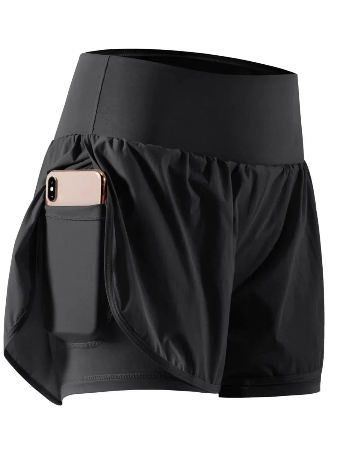 Dames sportshorts high waist met zakken voor fitness
