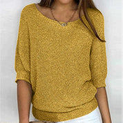 Dames trui met korte mouwen | Luchtige gebreide top met ronde hals