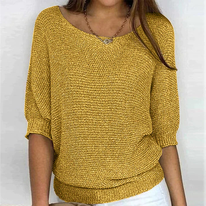Dames trui met korte mouwen | Luchtige gebreide top met ronde hals