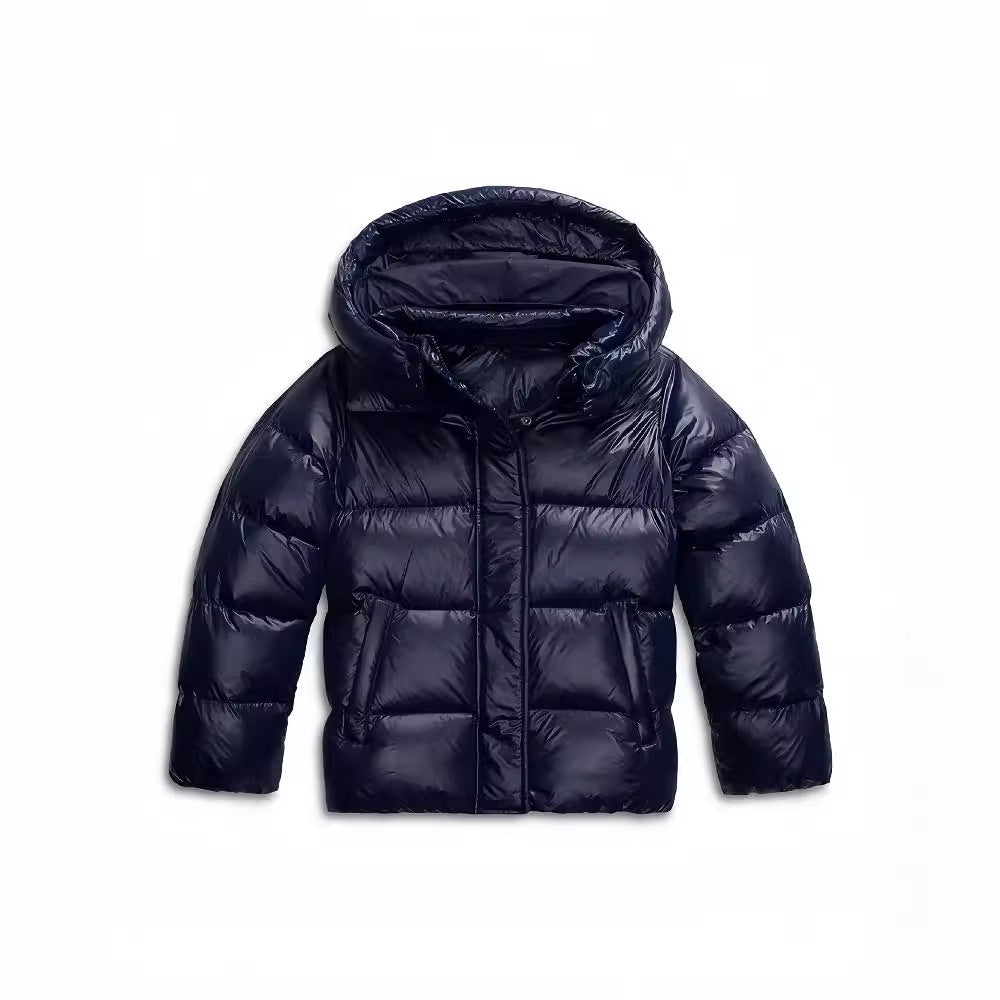 Dames Kort Pufferjack met Capuchon | Warm Gewatteerd Jas voor Winter | Marineblauw / Zwart