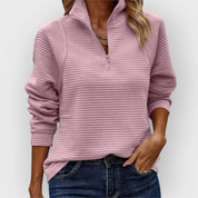 Dames ribgebreide half-zip trui | Hoge kraag