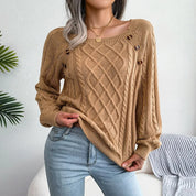Dames kabeltrui | Warme trui met knoopdetails en ronde hals