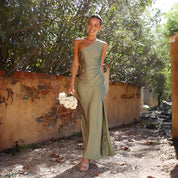 Dames feestjurk met split - One shoulder met asymmetrische halslijn