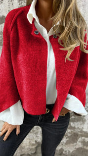 Dames Kort Jack met Zachte Pluizige Textuur | Vest Stijl met Opstaande Hals