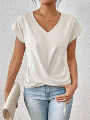 Ladies summer top with V-neck and twist detail