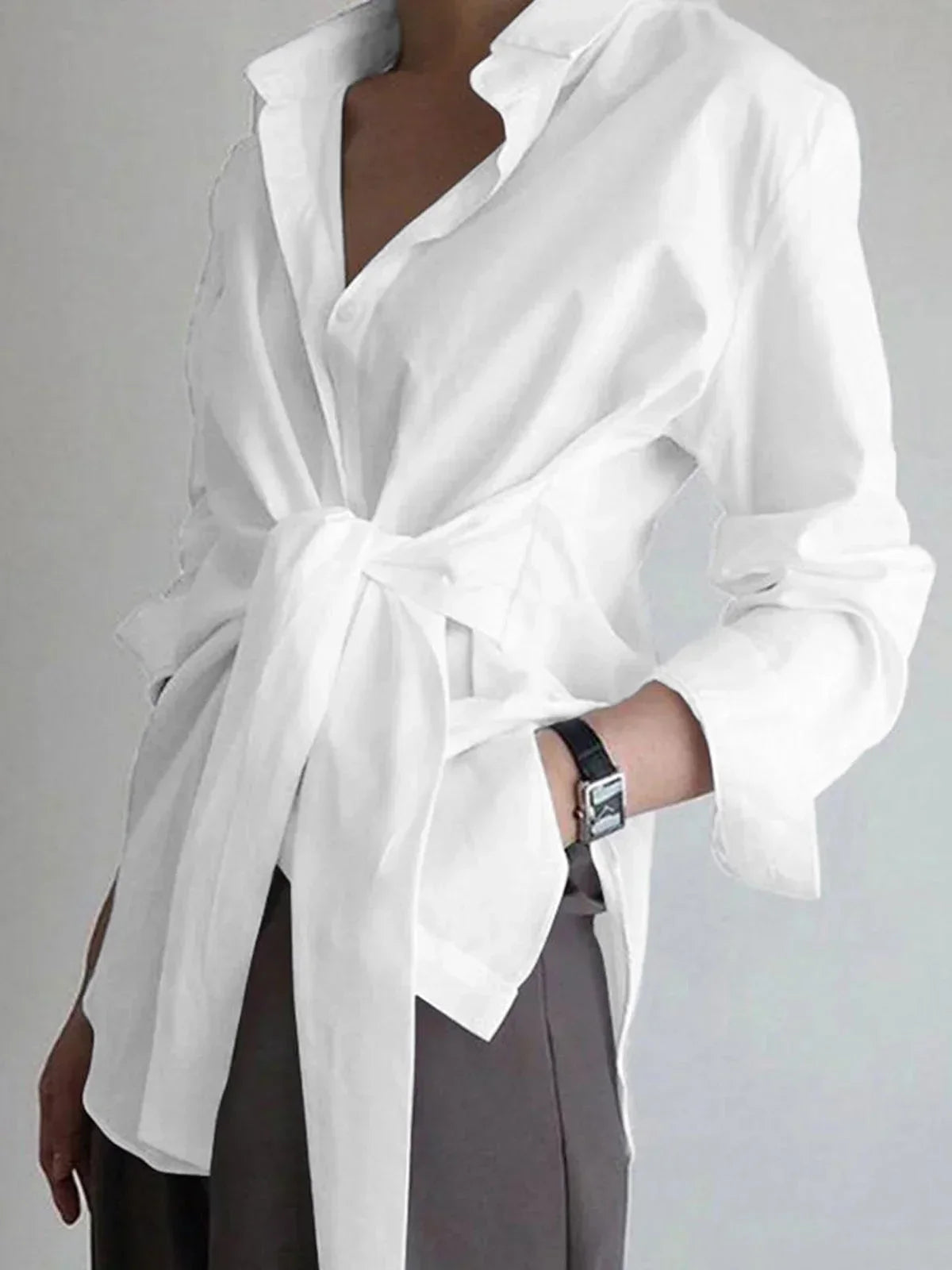 Dames blouse oversized met ceintuur en lange mouwen - Zakelijk