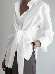 Dames blouse oversized met ceintuur en lange mouwen - Zakelijk