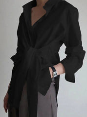 Dames blouse oversized met ceintuur en lange mouwen - Zakelijk