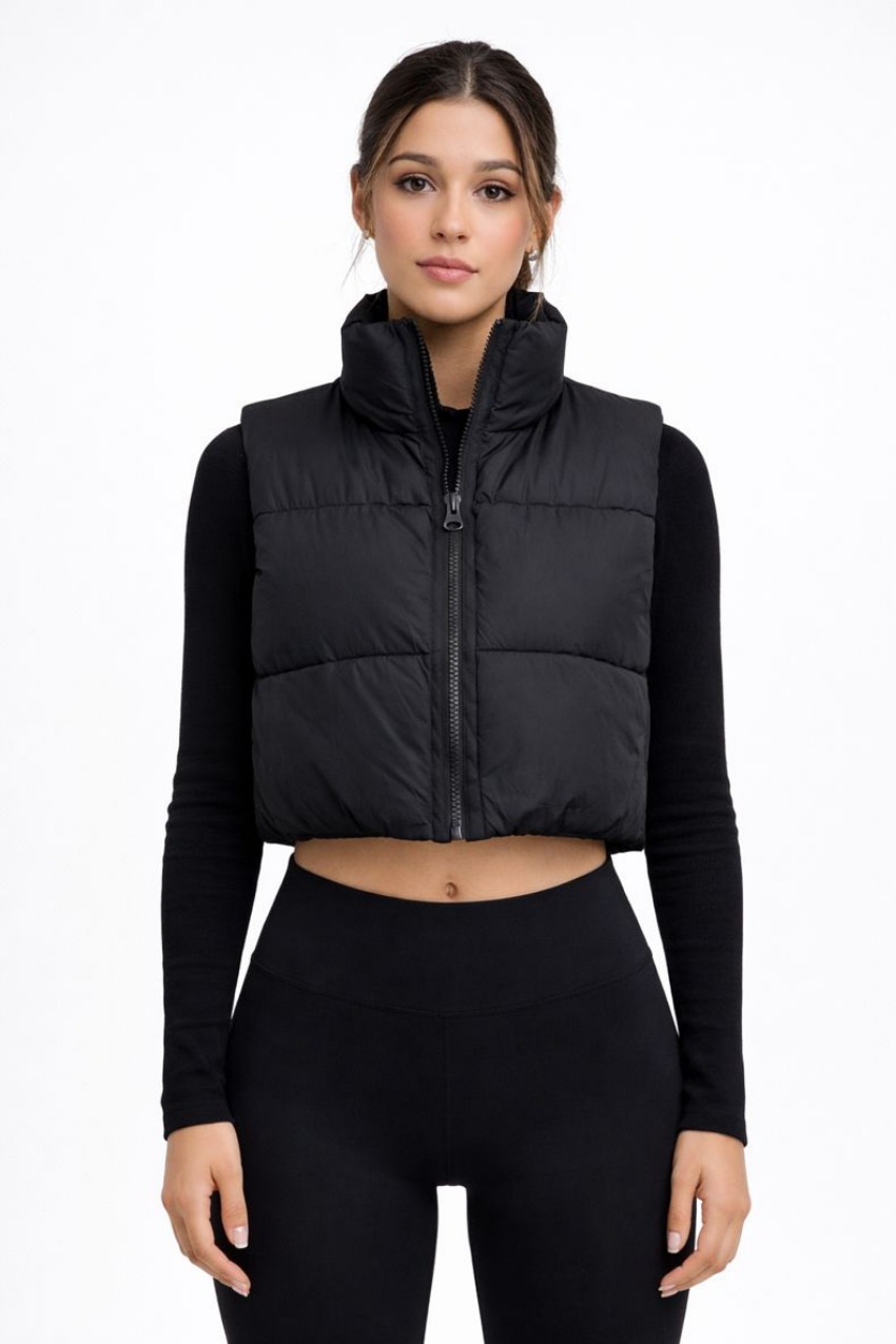 Cropped bodywarmer dames | Gevoerd met hoge kraag