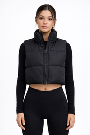 Cropped bodywarmer dames | Gevoerd met hoge kraag