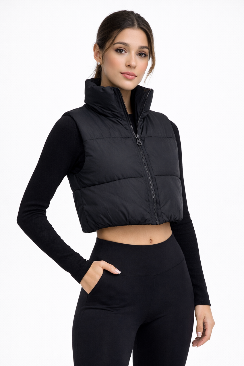 Cropped bodywarmer dames | Gevoerd met hoge kraag