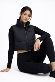 Cropped bodywarmer dames | Gevoerd met hoge kraag