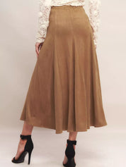 Dames bruine midi rok A-lijn met elastische taille