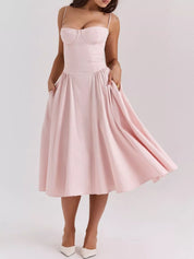 Dames zomerjurk midi met sweetheart halslijn en bandjes