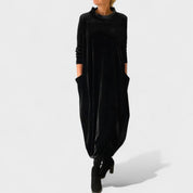 Comfy Luxe Huisjurk Dames – Oversized Velvet Lounge Jurk met Zakken