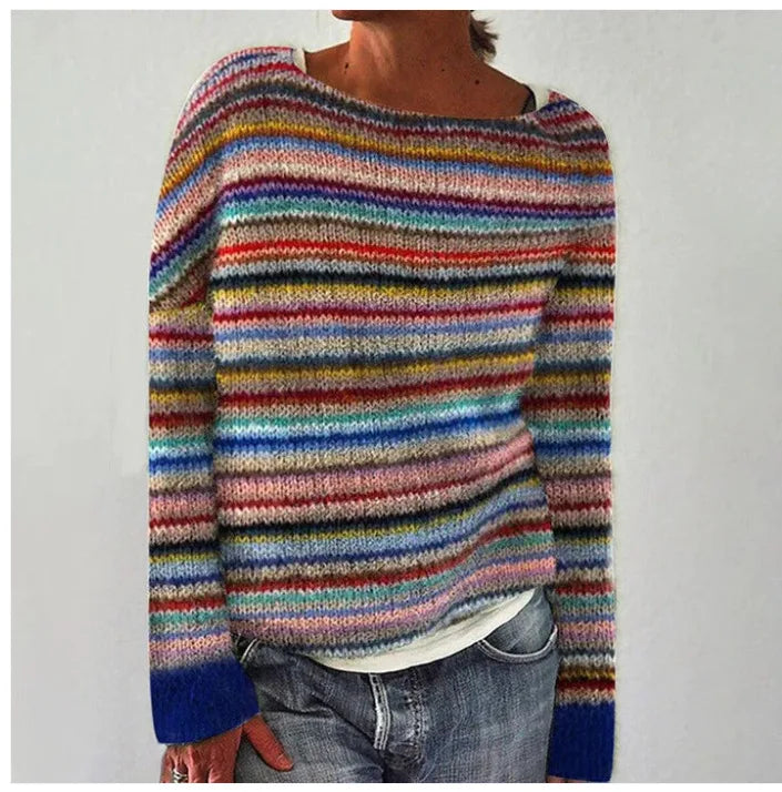 Gebreide dames sweater | Trui met ronde hals en patroon