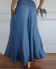 Dames wijde broek met hoge taille en elastische tailleband