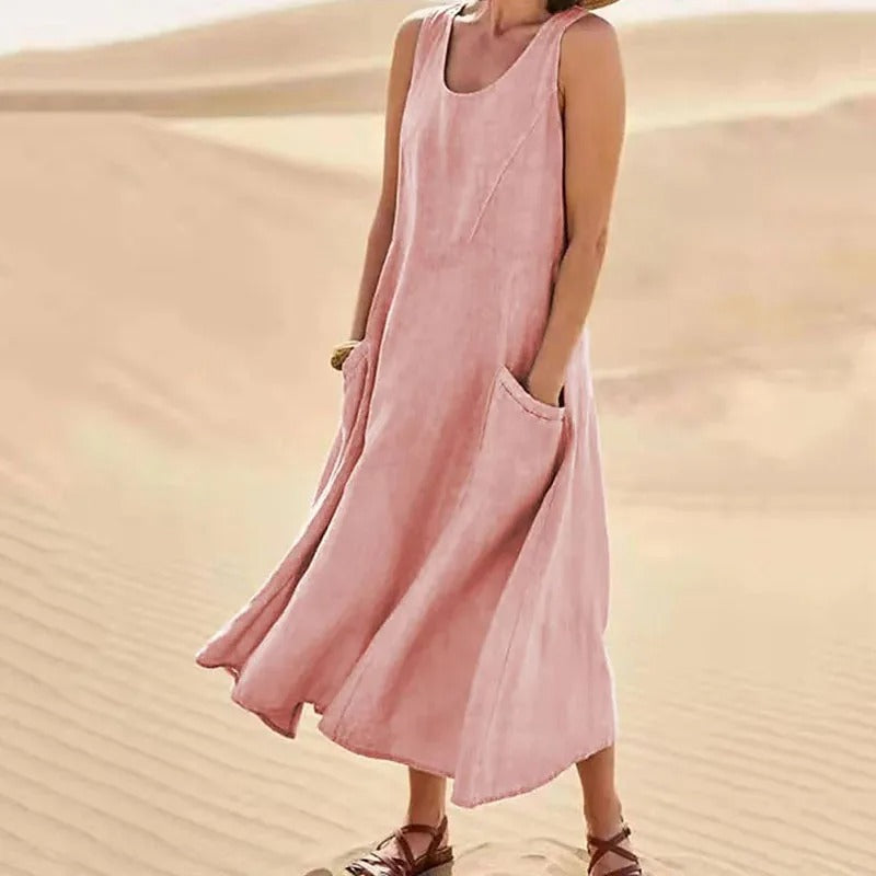 Dames zomerjurk mouwloos - Ronde hals relaxed fit