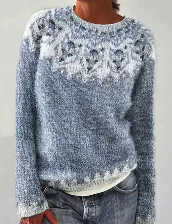 Gebreide dames sweater | Trui met ronde hals en patroon