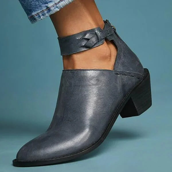 Dames enkellaarsjes met hak – Stijlvolle cut-out boots met strikdetail