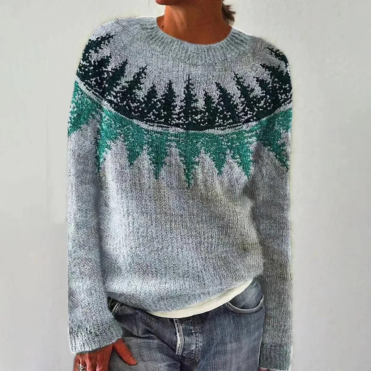 Gebreide dames sweater | Trui met ronde hals en patroon