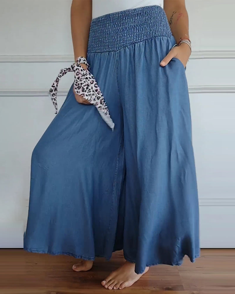 Dames wijde broek met hoge taille en elastische tailleband