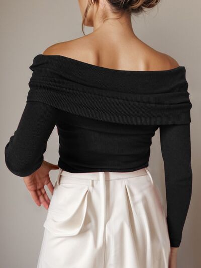 Dames off-shoulder gebreide top | Met elegante gedrapeerde halslijn