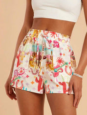 Dames zomershorts met trekkoord en vrolijke print