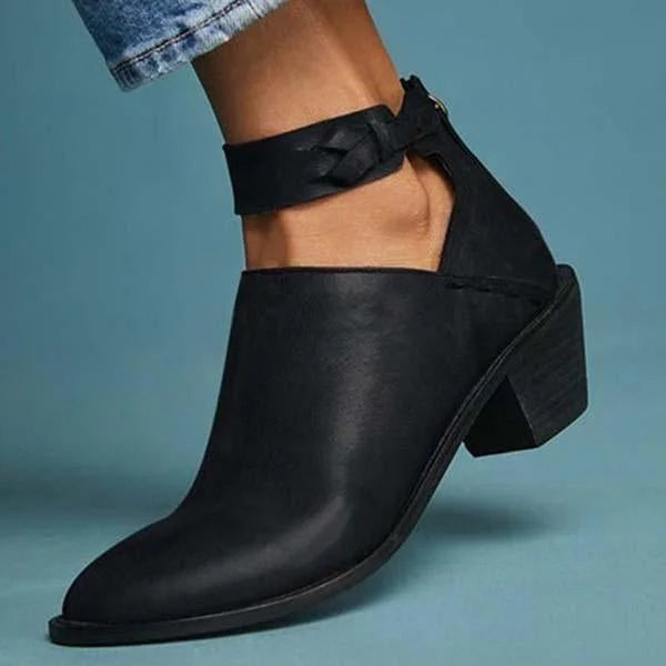 Dames enkellaarsjes met hak – Stijlvolle cut-out boots met strikdetail