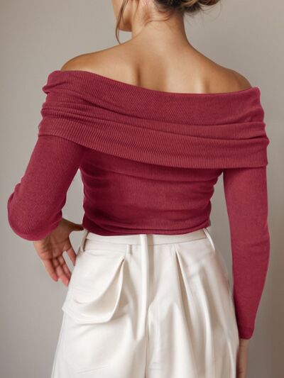 Dames off-shoulder gebreide top | Met elegante gedrapeerde halslijn