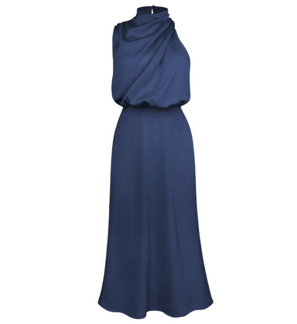 Dames maxi jurk met hoge kraag en neckholder