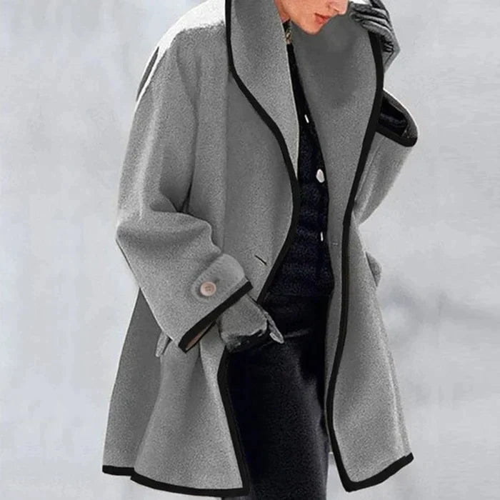 Dames jas met contrast bies | Elegante korte mantel met wijde pasvorm