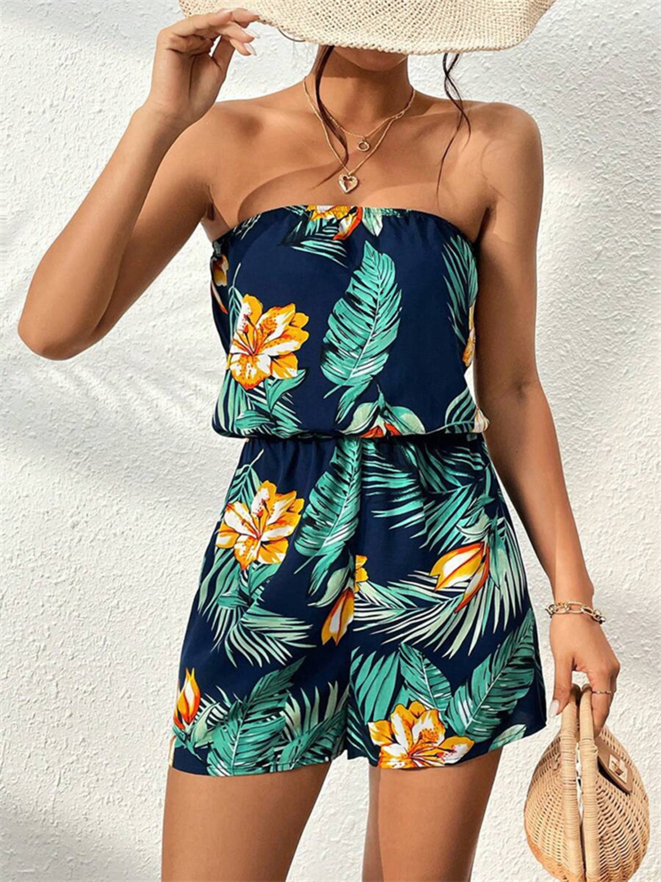 Dames zomer jumpsuit strapless met kort broekje