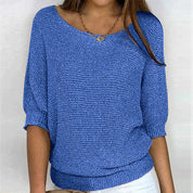 Dames trui met korte mouwen | Luchtige gebreide top met ronde hals