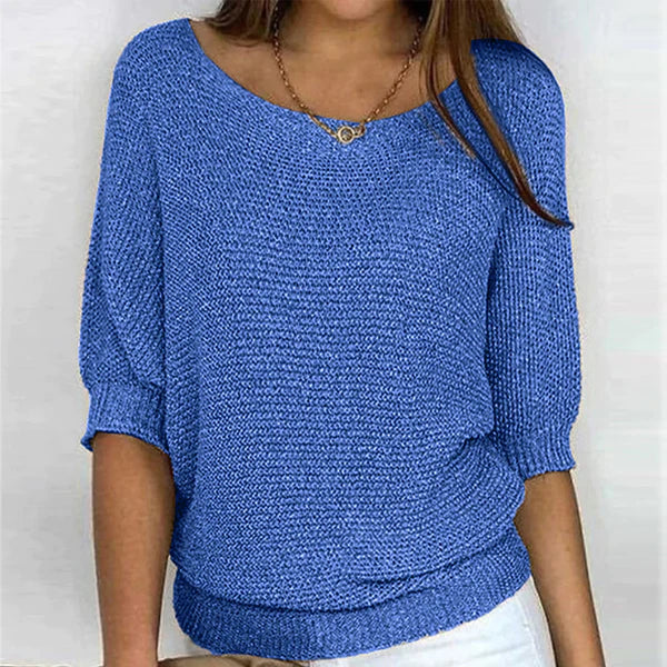 Dames trui met korte mouwen | Luchtige gebreide top met ronde hals